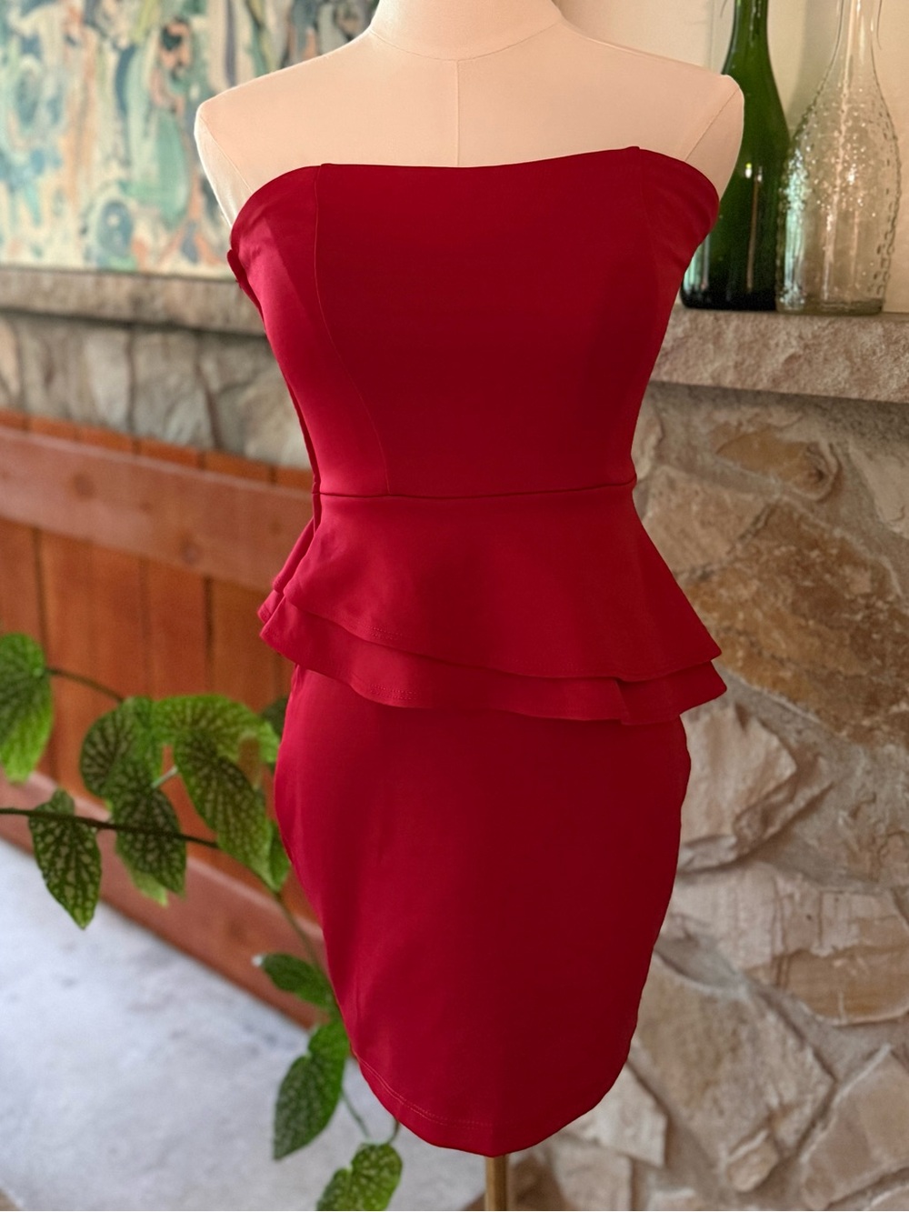 Wet Seal Y2K Strapless Red Peplum Cocktail Bodycon Mini Dress Size Small